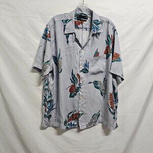 All Saints Relaxed Fit Button Up Men Shirt Size XXL Blue Tropical Short Sleeve